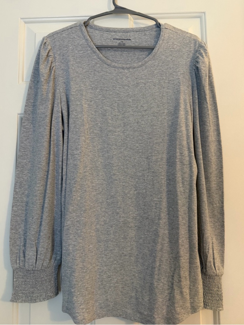 Amazon Essentials Heather Gray Long Sleeve Crewneck with Smocked Cuffs